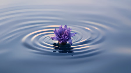 Beautiful purple flower on rippled water surface with ripplesの素材
