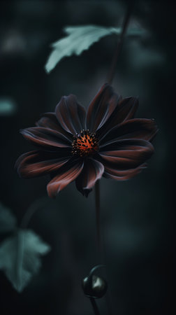 Beautiful dahlia flower in the garden. Dark tone.の素材