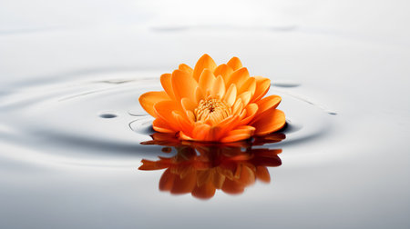 Orange flower on water surface with reflection. Shallow depth of field.の素材
