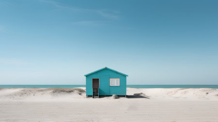 Beach huts on the beach with blue sky. 3d renderingの素材