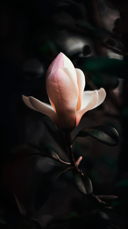 Beautiful magnolia flower on dark background, close-up.の素材