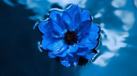 beautiful blue flower in water on blue background. close-upの素材