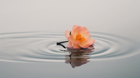 Beautiful pink water lily floating on rippled water surfaceの素材