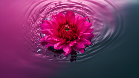 Beautiful pink dahlia flower on water surface, close upの素材
