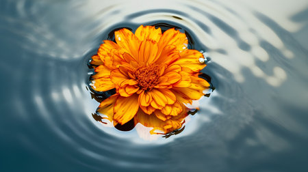 Beautiful marigold flower floating on the surface of the waterの素材