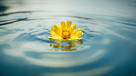 Yellow flower floating on the surface of the water. Selective focus.の素材