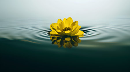 Beautiful yellow water lily flower floating on the surface of the waterの素材