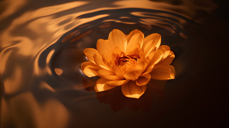 Beautiful orange flower on the water surface. Shallow depth of field.の素材