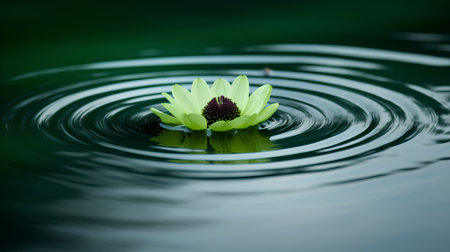 water lily in the pond with ripples and green background.の素材