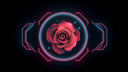 Futuristic interface with red rose on black background. Vector illustration.の素材