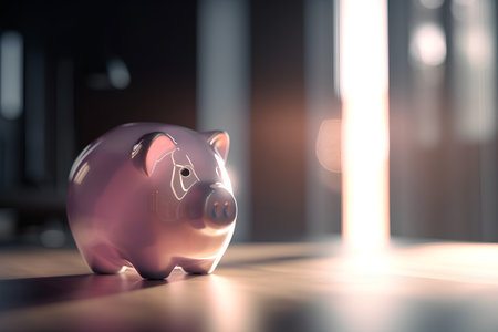 Piggy bank on the floor, 3d rendering. Computer digital drawing.の素材
