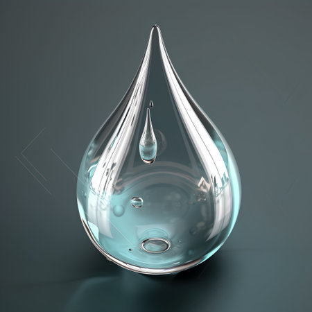 Transparent water drop isolated on gray background. 3d render illustrationの素材