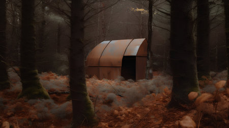Abandoned shed in the forest in the autumn, UK.の素材