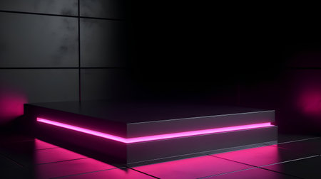 pink neon light on black background, 3d render, squareの素材