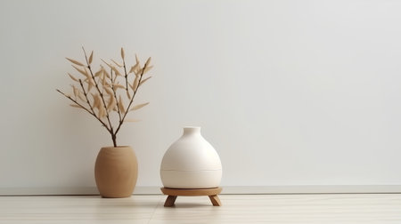 Modern interior with a vase and a vase on the floorの素材
