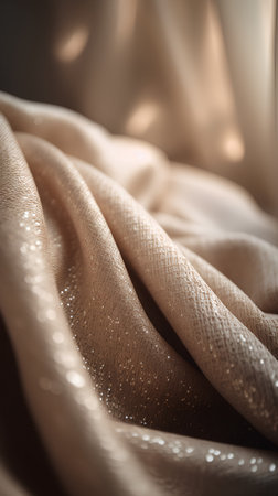 Close up of beige fabric texture background. Selective focus.の素材