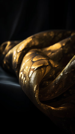silk fabric in gold on a black background. Texture, patternの素材
