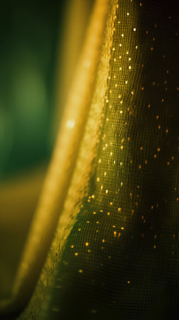 Macro shot of golden fabric with bokeh effect. Abstract background.の素材