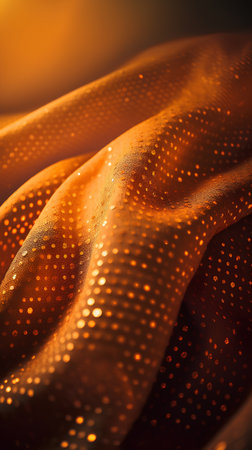 Closeup of golden fabric with bokeh effect. Abstract background.の素材