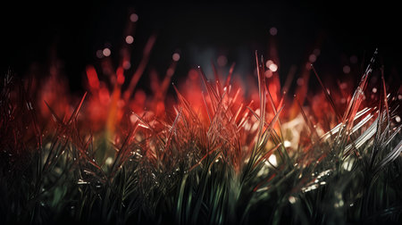 3d render of grass with water droplets and bokeh lightsの素材