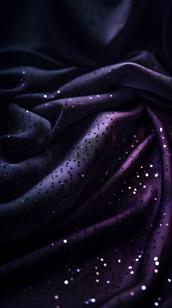 Texture, background, pattern. The fabric is dark purple, with sequins, sparkles.の素材