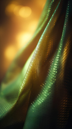 closeup of a beautiful green satin fabric with some folds in itの素材
