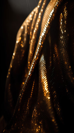 golden fabric texture closeup, background for design with copy spaceの素材