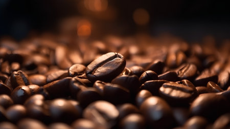 Coffee beans on a dark background. Selective focus.の素材