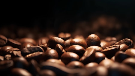 Coffee beans on a dark background. Close-up.の素材