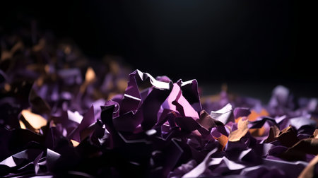 Purple crumpled paper on black background. Shallow depth of fieldの素材