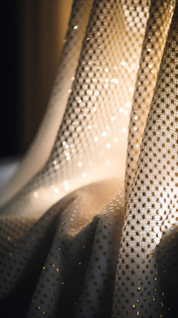 Close up of a curtain in a luxury hotel room. Selective focus.の素材