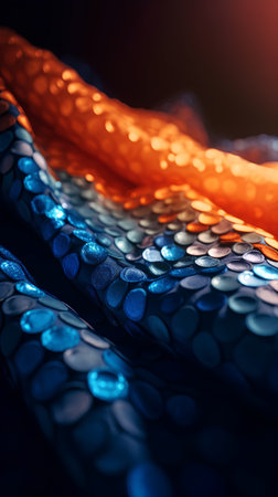 Abstract background of blue and orange sequins. 3d rendering, 3d illustration.の素材
