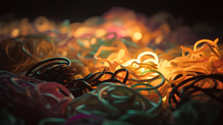 Colorful tinsel on a dark background. Shallow depth of field.の素材