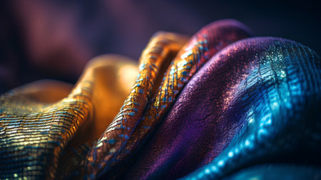 Texture, background, pattern, silk fabric of different colors, the color of the rainbow in the photo studioの素材