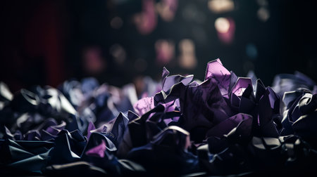 close up of crumpled paper on black background with bokehの素材