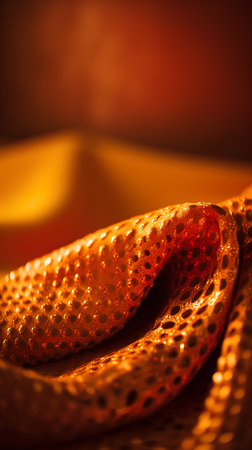 Orange silk fabric close up. Abstract background. Shallow depth of field.の素材