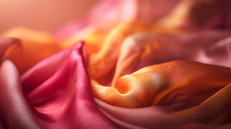 Closeup of colorful satin fabric background. Selective focus.の素材
