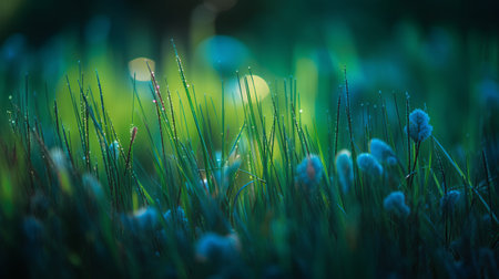 Morning dew on the grass. Soft focus. Nature background.の素材