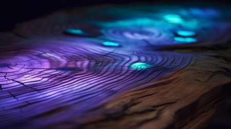 Macro image of a wooden surface with multicolored lights.の素材