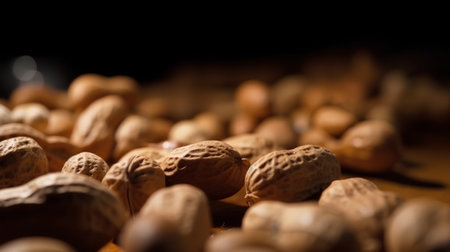 Macro shot of nuts on a wooden background. Selective focus.の素材