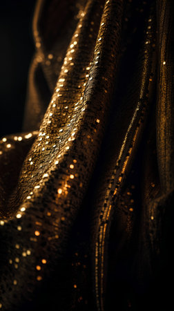 The texture of the fabric is dark brown with gold sequins. background, patternの素材