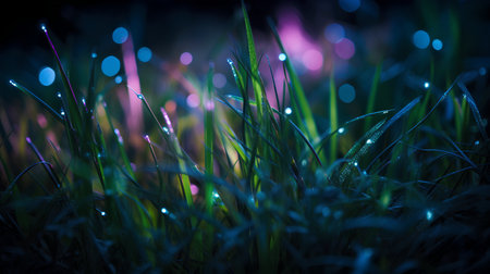 Fresh grass with dew drops close up. Nature background. Selective focusの素材