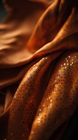 Luxury satin fabric with golden sparkles, closeupの素材