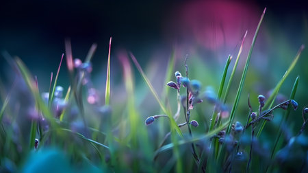 Dew on the grass. Selective focus. Shallow depth of fieldの素材
