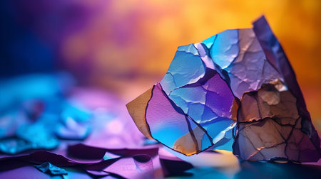 colorful origami paper on bokeh background, close upの素材