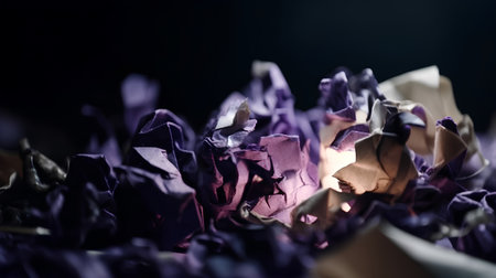 close up of crumpled paper balls on a black background.の素材
