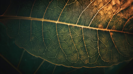 Close up of a green leaf. Nature background. Toned.の素材