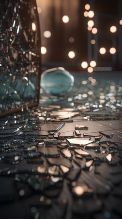 Broken glass on the floor. Broken glass on the floor.の素材