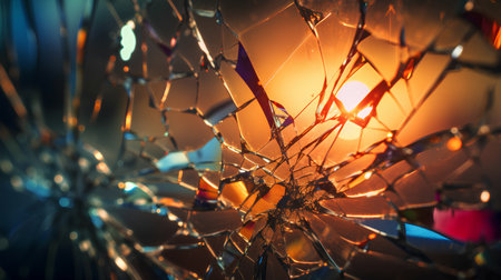 broken glass on the background of the sun at sunset, abstract backgroundの素材