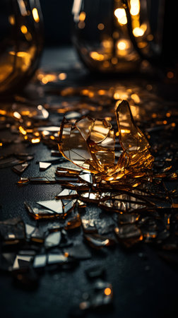 Broken glass on a black background. Selective focus. Shallow depth of fieldの素材